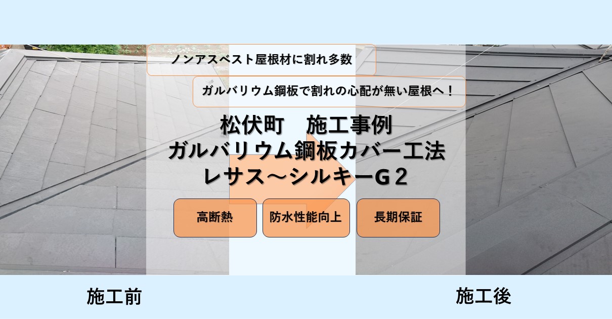 松伏町施工事例
ガルバリウム鋼板カバー工法
レサス～シルキーG２